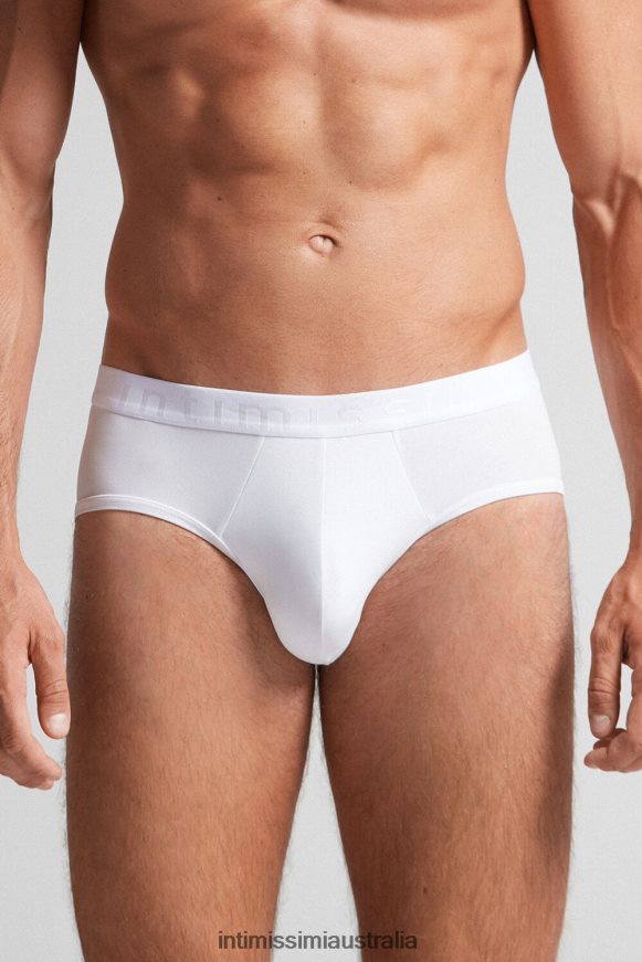 Intimissimi Men 001-White Underwear 0RJT48151 Microfiber Briefs with Logo Detail