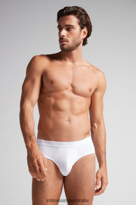 Intimissimi Men 001-White Underwear 0RJT48151 Microfiber Briefs with Logo Detail