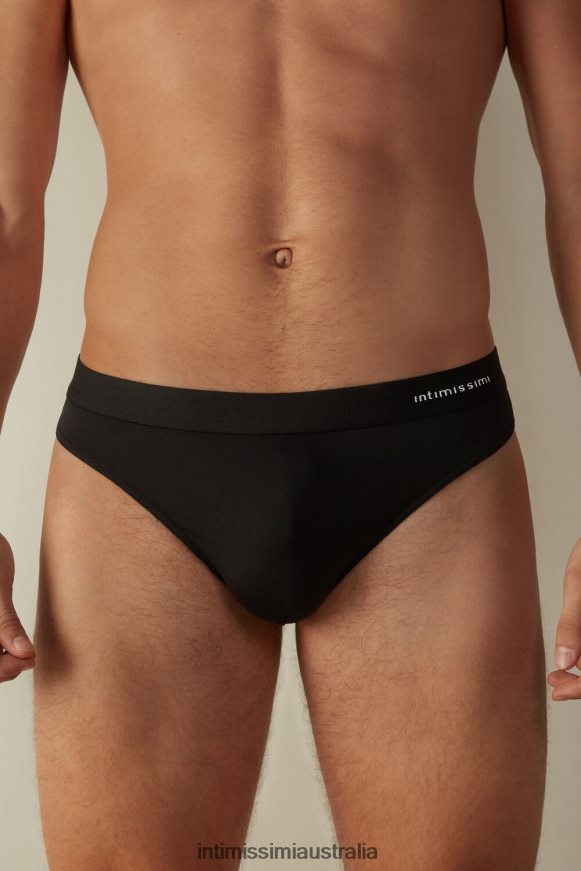 Intimissimi Men 019-Black Underwear 0RJT48133 Microfibre Thong with Logo Detail