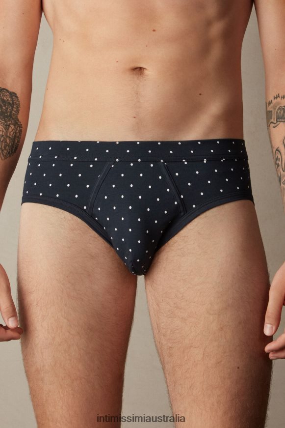 Intimissimi Men 049J-Polka Dot-Print Midnight Blue Underwear 0RJT4867 Stretch Supima Cotton Dotted Knickers