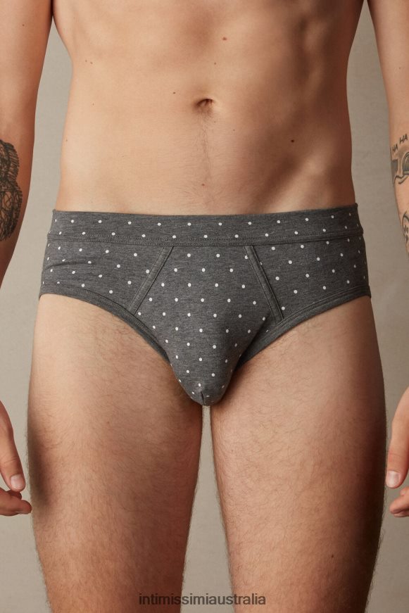Intimissimi Men 063J-Polka Dot-Print Charcoal Grey Melange Underwear 0RJT4863 Stretch Supima Cotton Dotted Knickers