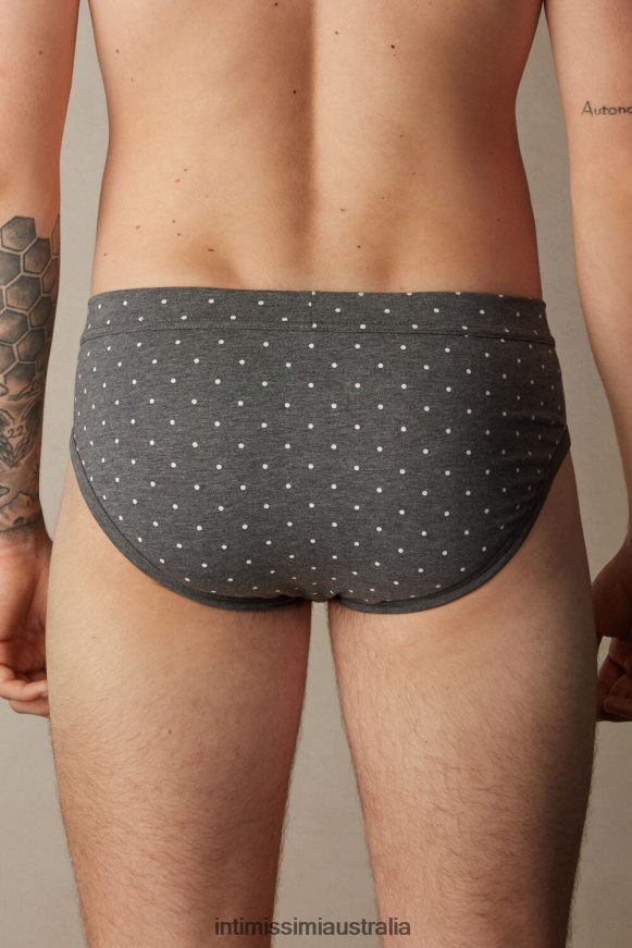 Intimissimi Men 063J-Polka Dot-Print Charcoal Grey Melange Underwear 0RJT4863 Stretch Supima Cotton Dotted Knickers