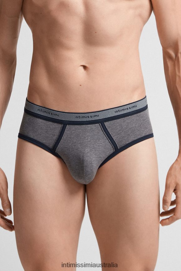 Intimissimi Men 080I-Charcoal Grey Melange/Blue Underwear 0RJT4825 Natural Fresh Supima Cotton Briefs with Logo