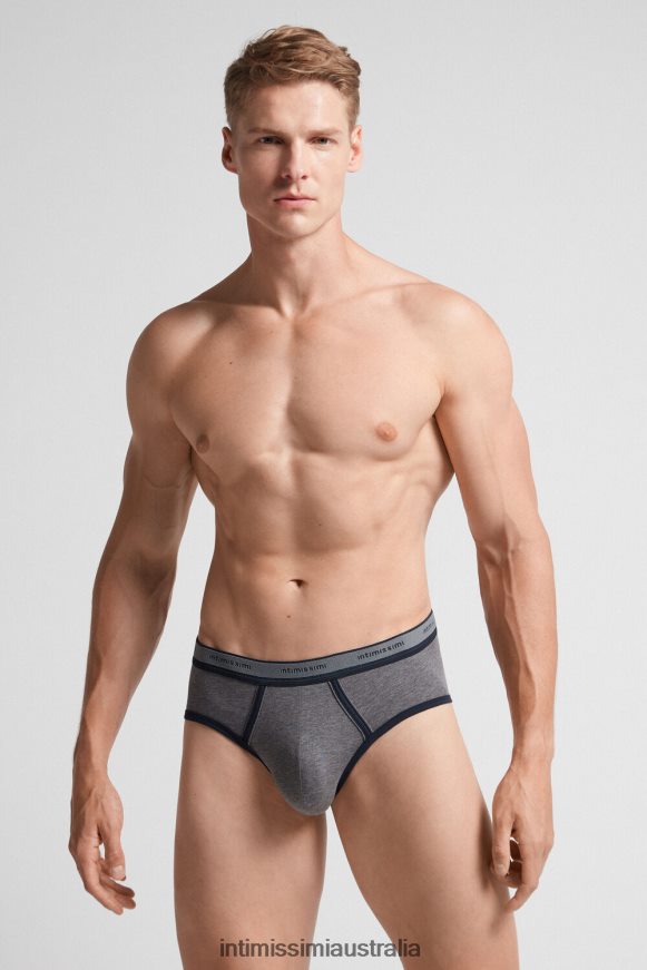 Intimissimi Men 080I-Charcoal Grey Melange/Blue Underwear 0RJT4825 Natural Fresh Supima Cotton Briefs with Logo