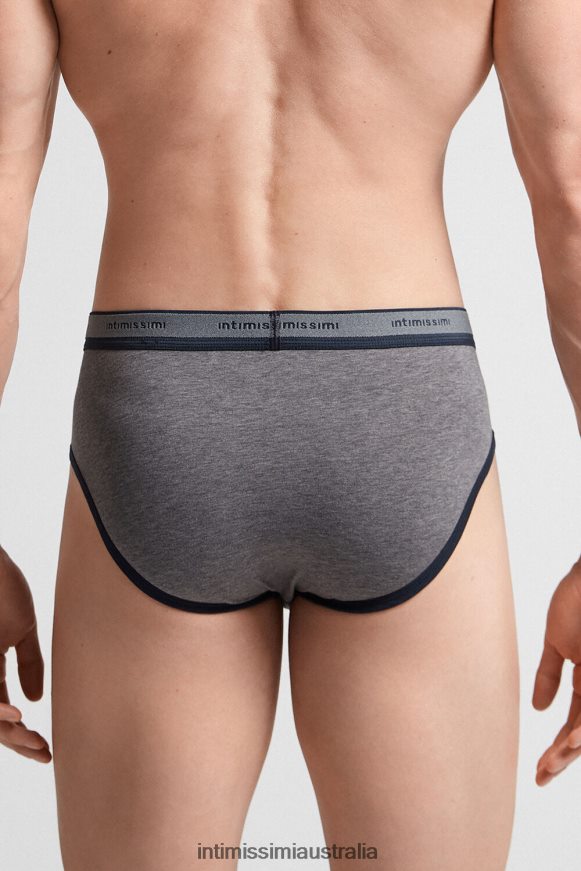 Intimissimi Men 080I-Charcoal Grey Melange/Blue Underwear 0RJT4825 Natural Fresh Supima Cotton Briefs with Logo