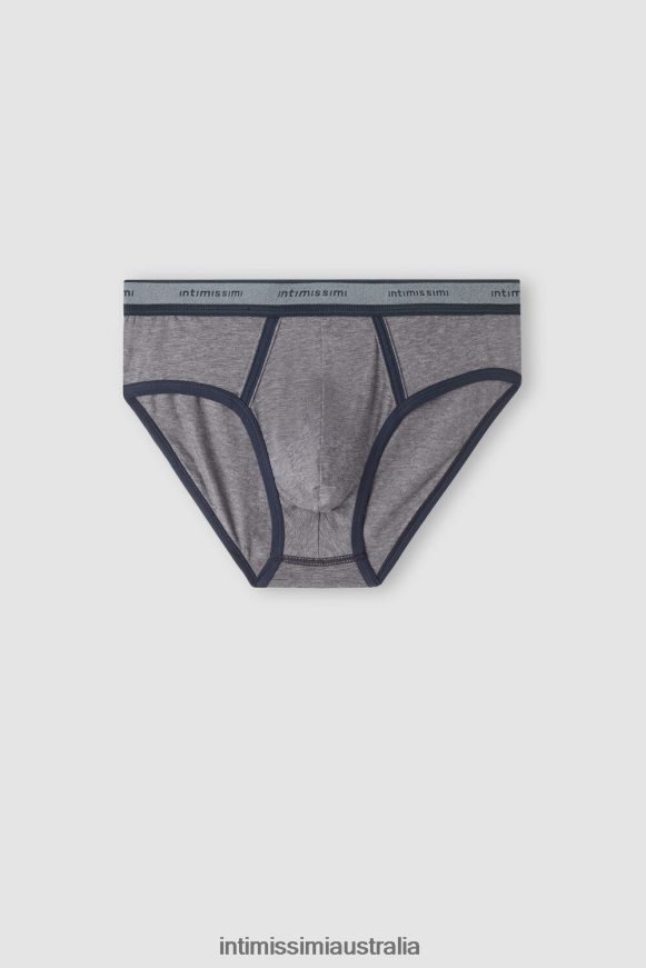 Intimissimi Men 080I-Charcoal Grey Melange/Blue Underwear 0RJT4825 Natural Fresh Supima Cotton Briefs with Logo