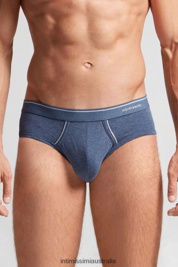 Intimissimi Men 081I-Denim Blue Blend/Light Grey Blend Underwear 0RJT48118 Supima Cotton Briefs with Visible Elastic