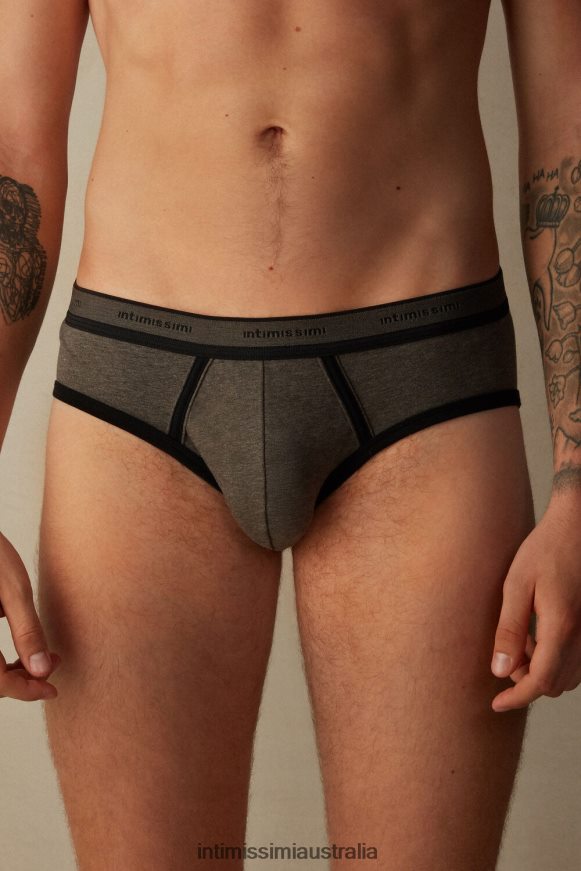 Intimissimi Men 128J-Brown Melange/Black Underwear 0RJT4861 Stretch Supima Cotton Brief with Logo Detail