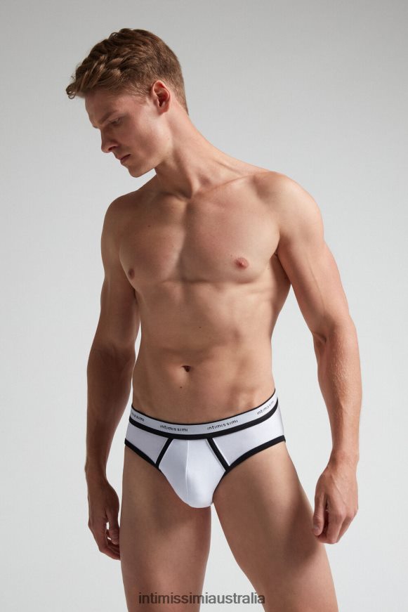Intimissimi Men 143I-Black/White Underwear 0RJT4892 Stretch Supima Cotton Brief with Logo Detail