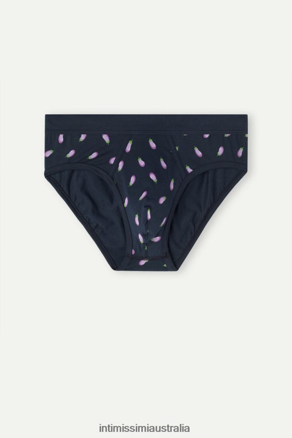 Intimissimi Men 181J-Aubergine-Print Midnight Blue Underwear 0RJT4842 Stretch Supima Cotton Aubergine Briefs
