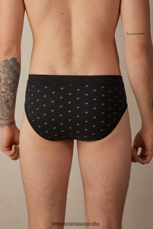 Intimissimi Men 194J-Paper Plane-Print Black Underwear 0RJT4835 Stretch Supima Cotton Paper Plane Briefs