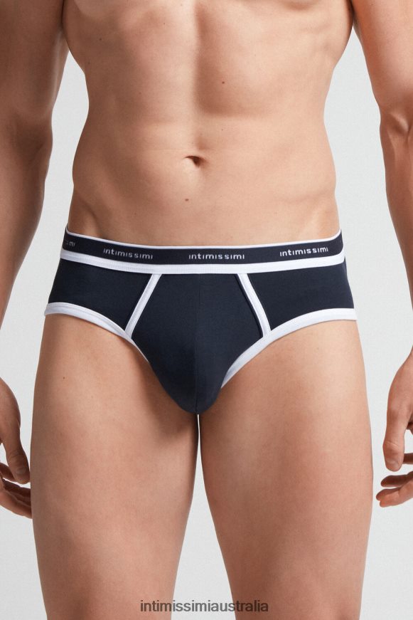 Intimissimi Men 3481-Midnight Blue/White Underwear 0RJT48107 Stretch Supima Cotton Brief with Logo Detail