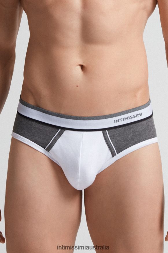 Intimissimi Men 384I-White/Graphite Blend Underwear 0RJT48102 Two-Tone Stretch Supima Cotton Briefs