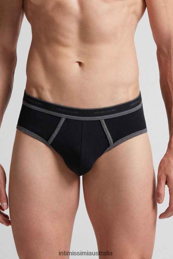Intimissimi Men 385I-Black/Graphite Blend Underwear 0RJT48112 Stretch Supima Cotton Brief with Logo Detail