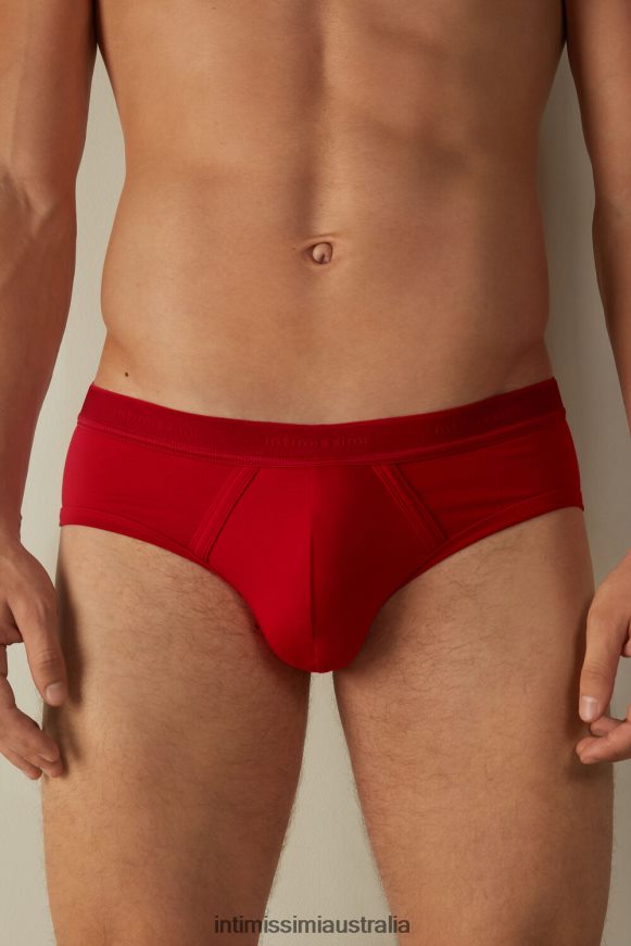 Intimissimi Men 5222-Intense Red/Red Underwear 0RJT4899 Stretch Supima Cotton Brief with Logo Detail