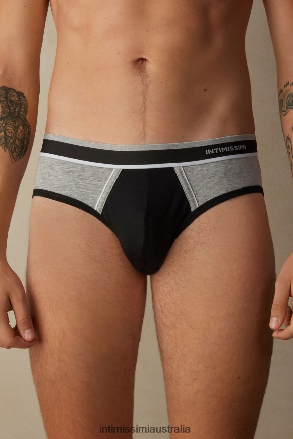Intimissimi Men 539I-Black/Light Grey Blend Underwear 0RJT48106 Two-Tone Stretch Supima Cotton Briefs