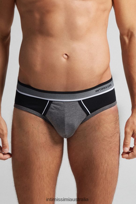 Intimissimi Men 543I-Graphite Grey Blend/Black Underwear 0RJT48109 Two-Tone Stretch Supima Cotton Briefs