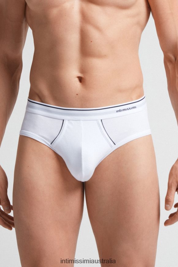 Intimissimi Men 6986-White/Blue Underwear 0RJT48122 Supima Cotton Briefs with Visible Elastic