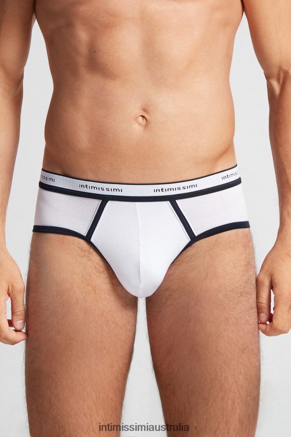 Intimissimi Men 6986-White/Blue Underwear 0RJT4823 Natural Fresh Supima Cotton Briefs with Logo