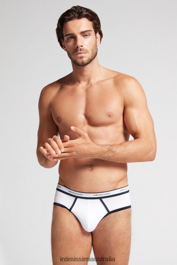Intimissimi Men 6986-White/Blue Underwear 0RJT4823 Natural Fresh Supima Cotton Briefs with Logo