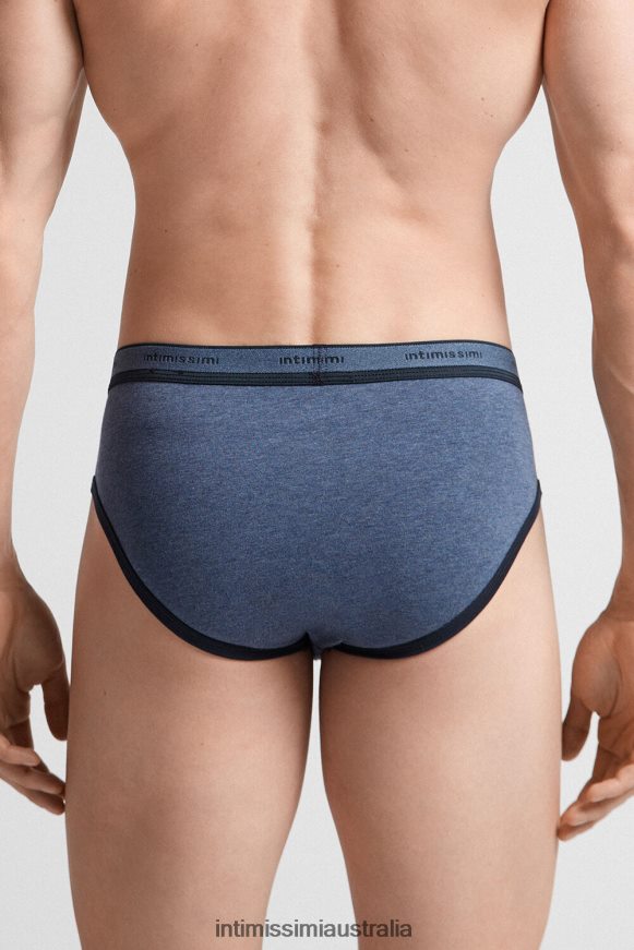 Intimissimi Men 845I-Denim Blue Blend/Midnight Blue Underwear 0RJT4886 Stretch Supima Cotton Brief with Logo Detail