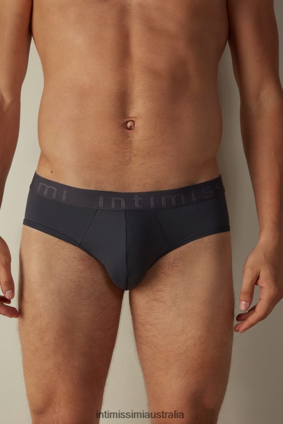 Intimissimi Men 9963-Soot Grey Underwear 0RJT48131 Microfiber Briefs with Logo Detail