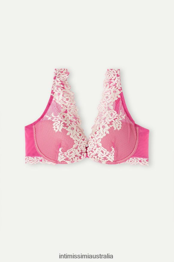 Intimissimi Women 213J-Valentine Pink/Ivory Underwear 0RJT48580 Pretty Flowers Elena Balconette Bra