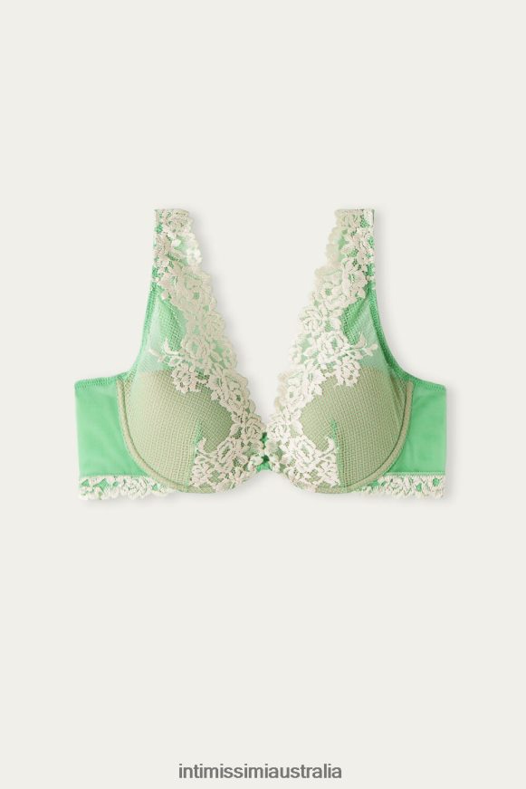 Intimissimi Women 215J-Apple Mint/Ivory Underwear 0RJT48560 Pretty Flowers Elena Balconette Bra