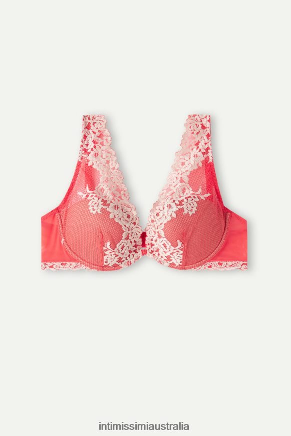Intimissimi Women 216J-Flame Scarlet/Ivory Underwear 0RJT48558 Pretty Flowers Elena Balconette Bra