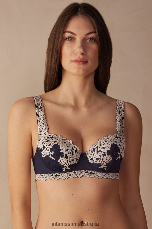 Intimissimi Women 347I-Deep Blue/Vanilla Underwear 0RJT48545 Pretty Flowers Sofia Balconette Bra