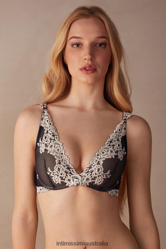 Intimissimi Women 347I-Deep Blue/Vanilla Underwear 0RJT48782 Pretty Flowers Giorgia Balconette Bra
