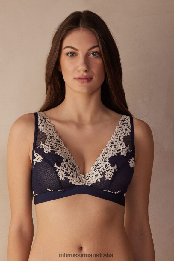 Intimissimi Women 347I-Deep Blue/Vanilla Underwear 0RJT48784 Pretty Flowers Lara Triangle Bra