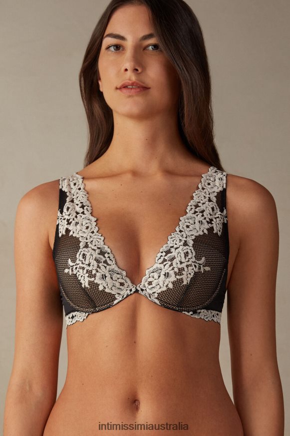 Intimissimi Women 9887-Black/Ivory Underwear 0RJT48620 Pretty Flowers Elena Balconette Bra