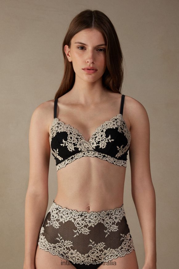 Intimissimi Women 9887-Black/Ivory Underwear 0RJT48785 Pretty Flowers Lucia Triangle Bra