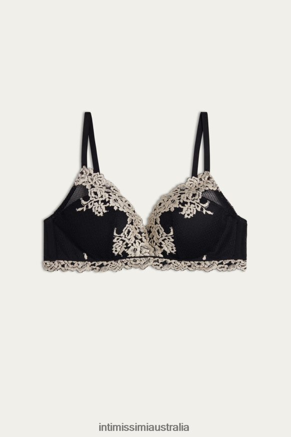 Intimissimi Women 9887-Black/Ivory Underwear 0RJT48750 Pretty Flowers Fabiola Push-Up Bra