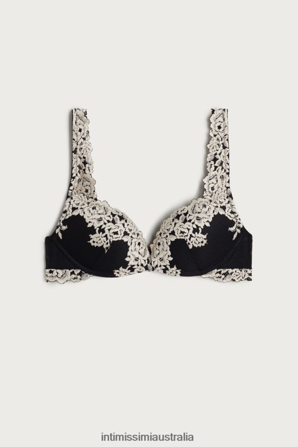 Intimissimi Women 9887-Black/Ivory Underwear 0RJT48781 Pretty Flowers Gioia Super Push-Up Bra