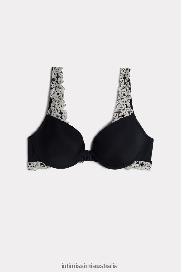 Intimissimi Women 9887-Black/Ivory Underwear 0RJT48802 Pretty Flowers Microfibre Bellissima Push-Up Bra