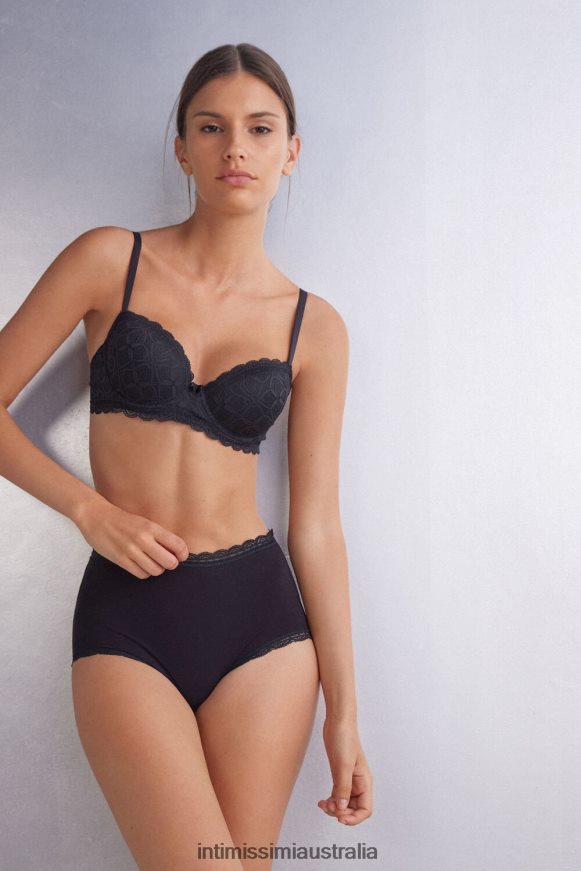 Intimissimi Women 019-Black Underwear 0RJT48920 High-waisted cotton and lace french knickers
