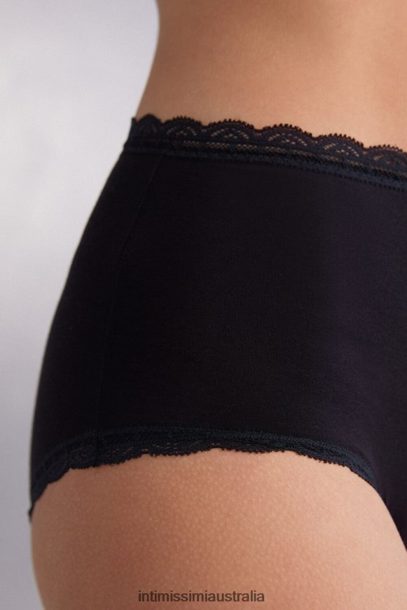 Intimissimi Women 019-Black Underwear 0RJT48920 High-waisted cotton and lace french knickers
