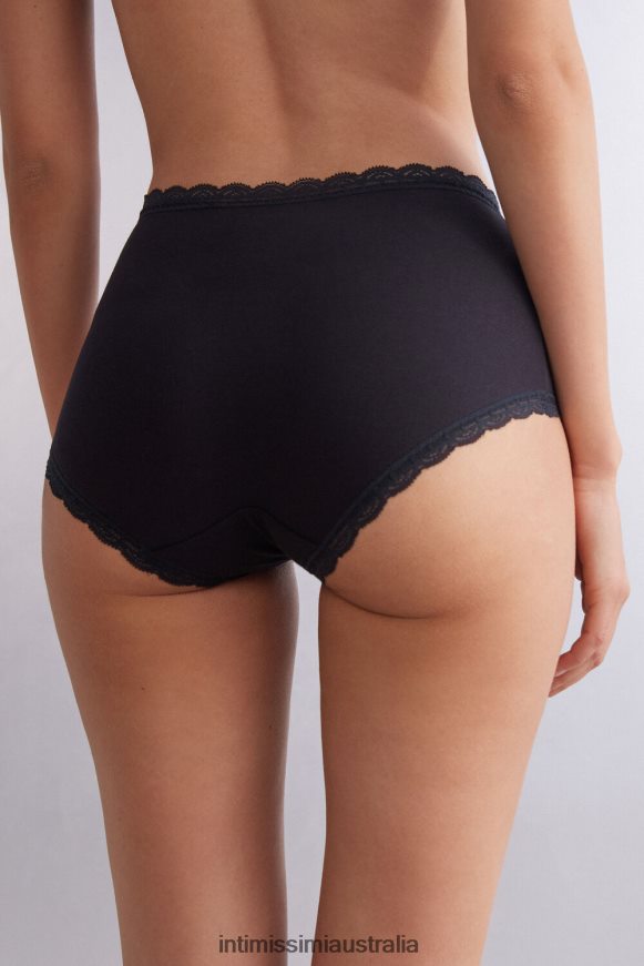 Intimissimi Women 019-Black Underwear 0RJT48920 High-waisted cotton and lace french knickers