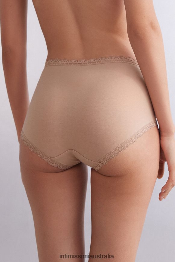 Intimissimi Women 044-Soft Beige Underwear 0RJT48918 High-waisted cotton and lace french knickers