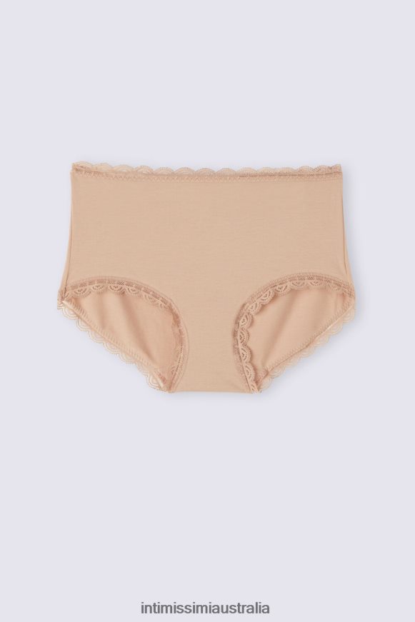 Intimissimi Women 044-Soft Beige Underwear 0RJT48918 High-waisted cotton and lace french knickers