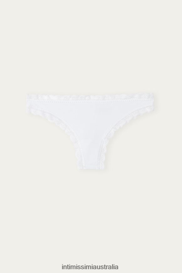 Intimissimi Women 001-White Underwear 0RJT481053 Cotton and Lace Brazilian Briefs