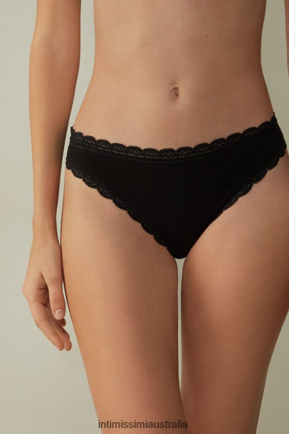 Intimissimi Women 019-Black Underwear 0RJT481051 Cotton and Lace Brazilian Briefs