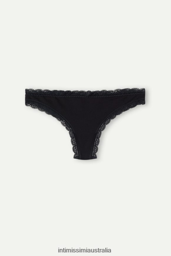 Intimissimi Women 019-Black Underwear 0RJT481051 Cotton and Lace Brazilian Briefs