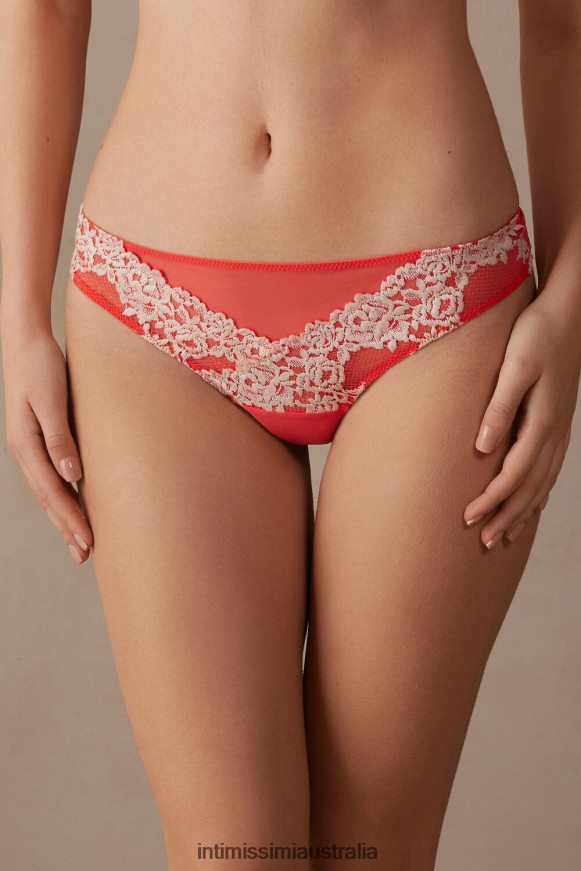 Intimissimi Women 216J-Flame Scarlet/Ivory Underwear 0RJT48952 Pretty Flowers Brazilian Briefs
