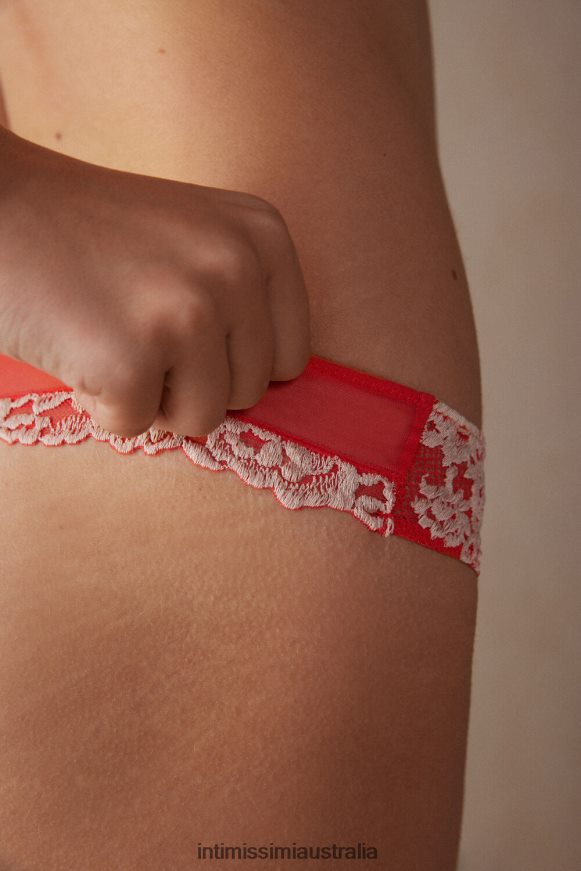 Intimissimi Women 216J-Flame Scarlet/Ivory Underwear 0RJT48952 Pretty Flowers Brazilian Briefs