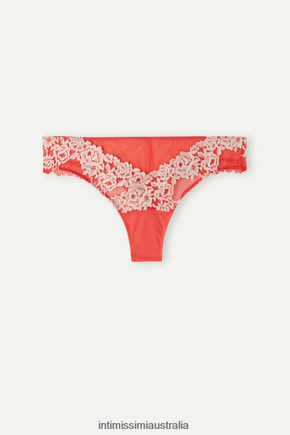 Intimissimi Women 216J-Flame Scarlet/Ivory Underwear 0RJT48952 Pretty Flowers Brazilian Briefs