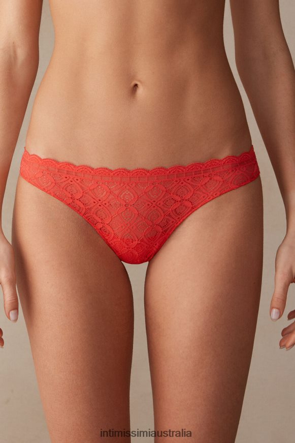 Intimissimi Women 219J-Flame Scarlet Underwear 0RJT48991 Lace and Microfibre Brazilian Briefs