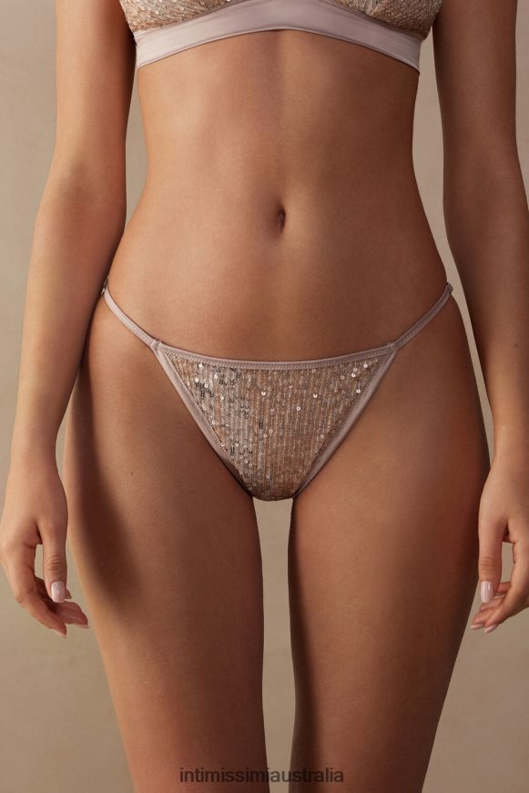 Intimissimi Women 237J-Natural/Silver Underwear 0RJT48940 Glistening Charme Brazilian Briefs with Side Straps